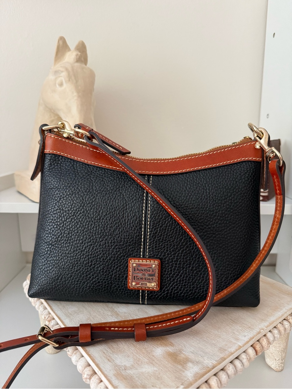 Dooney & Bourke Pebble Leather Crossbody with Brown Trim and Gold Hardware